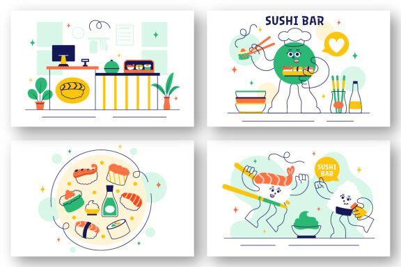 10 Sushi Bar Illustration