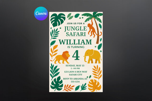 Safari Birthday Invitation FREE Canva Template