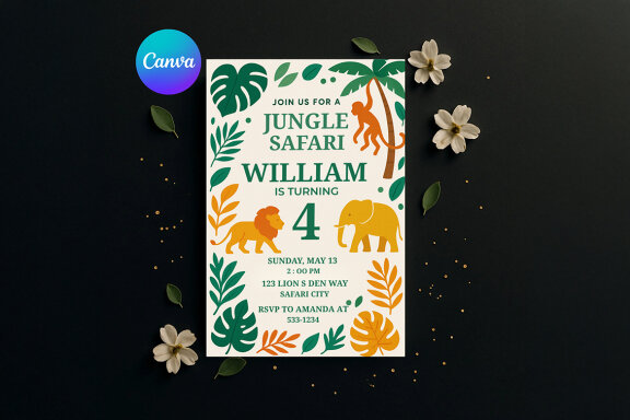 Safari Birthday Invitation FREE Canva Template