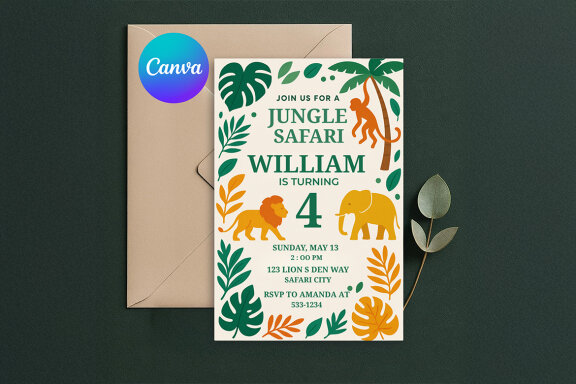 Safari Birthday Invitation FREE Canva Template