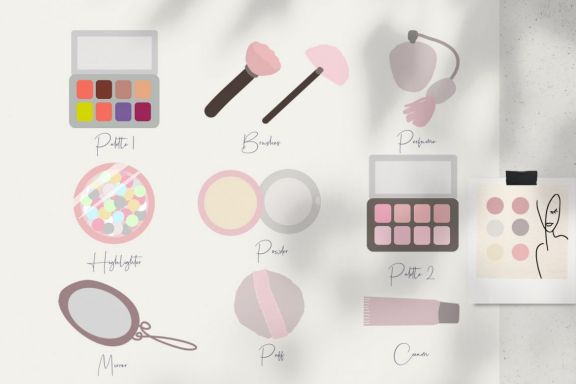 Minimalistic flat makeup modern items