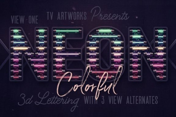 Colorful Neon 3D Lettering View 1