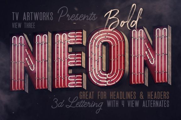 Bold Neon 3D Lettering View 3