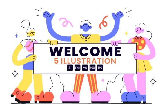 5 Welcome Vector Illustration