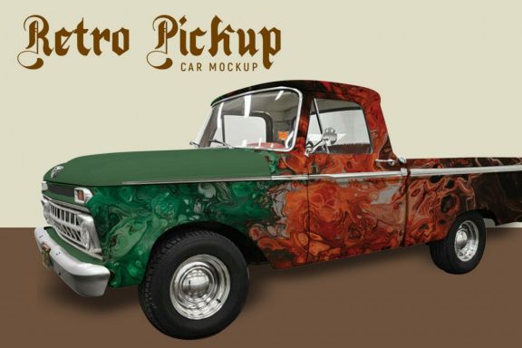 Retro pickup car mockup