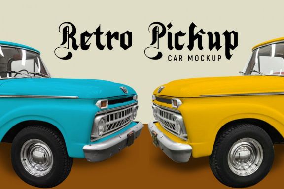 Retro pickup car mockup
