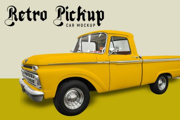 Retro pickup car mockup