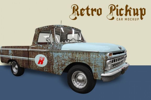 Retro pickup car mockup