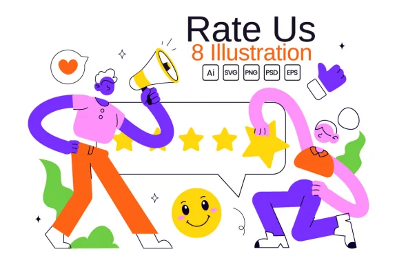 8 Rate Us Vector Illustration