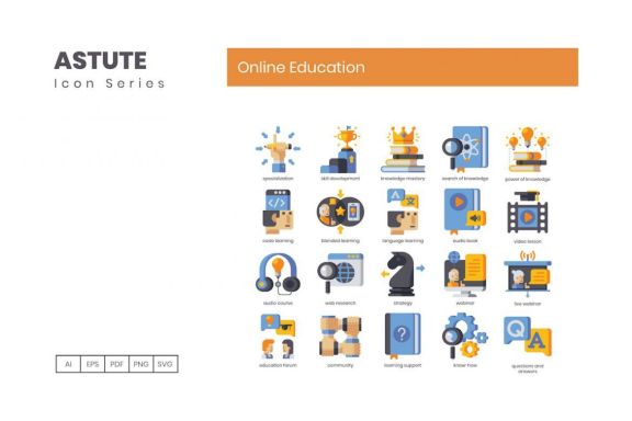 110 Online Education Icons | Astute