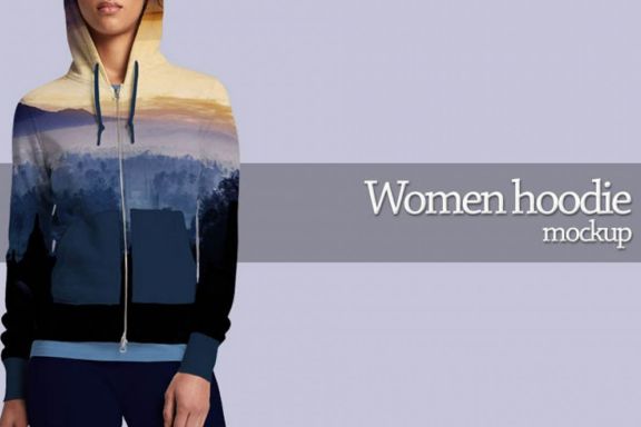 Women Hoodie Zipper Mock-up