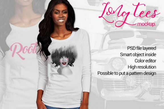 Black Woman Long Sleeve Tees Mock-up