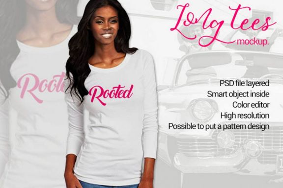Black Woman Long Sleeve Tees Mock-up