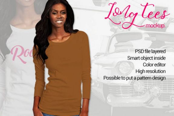 Black Woman Long Sleeve Tees Mock-up
