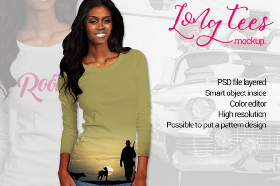 Black Woman Long Sleeve Tees Mock-up