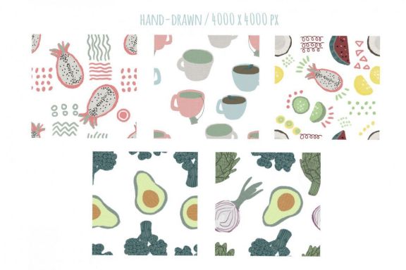Hand-drawn naive simple food patterns