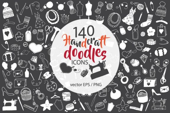Doodle icons and design elements ClipArt, Handcraf, handmade, needlework desine elements
