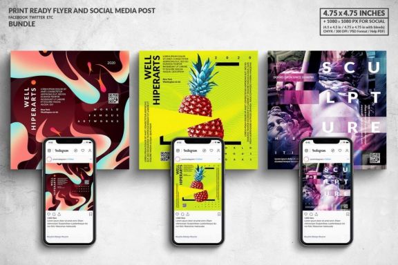 Art Event Square Flyer & Social Media Post Bundle