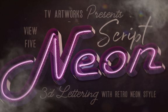 Script Neon 3D Lettering View 5