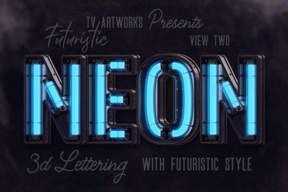 Futuristic Neon 3D Lettering View 2