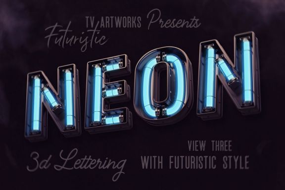 Futuristic Neon 3D Lettering View 3
