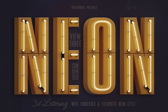 Condensed Neon 3D Lettering View 3