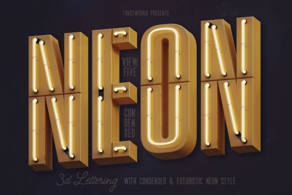 Condensed Neon 3D Lettering View 5