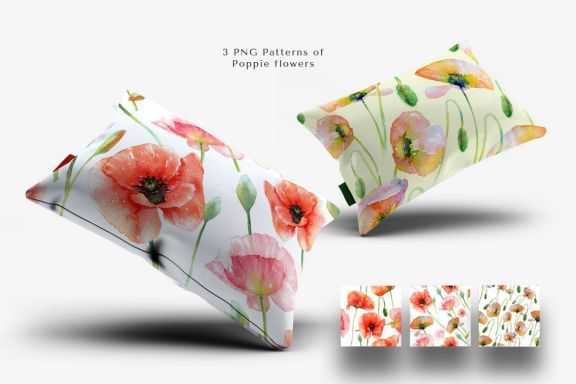 Watercolor Red Poppy Flowers