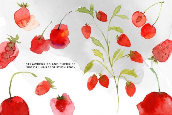 Hand Drawn Watercolor Red Fruits