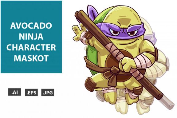 Avocado Ninja Turtle Vector Character