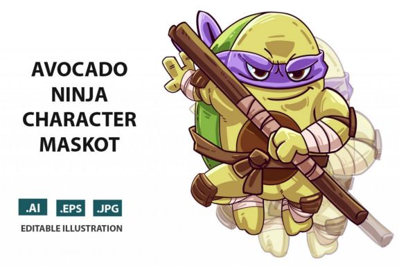 Avocado Ninja Turtle Vector Character