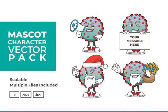 Coronavirus Mascot & Sticker Character Vector Pack 