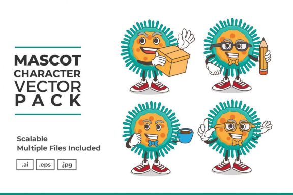 Virus Mascot & Sticker Character Vector Pack 