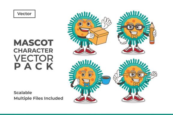 Virus Mascot & Sticker Character Vector Pack 