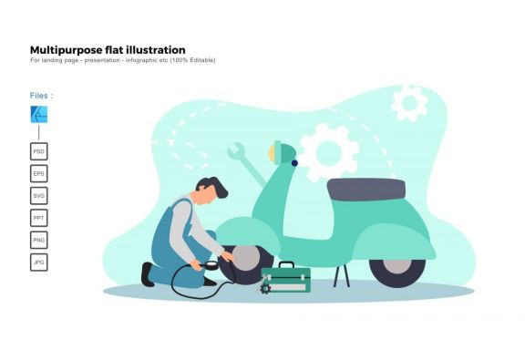 Multipurpose modern flat illustration design bike service