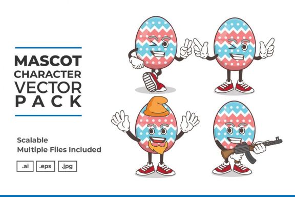Easter Egg Mascot & Sticker Character Vector Pack 