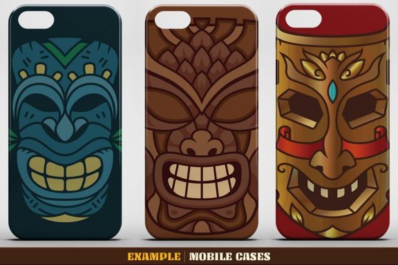 Tiki Head Illustrations Set