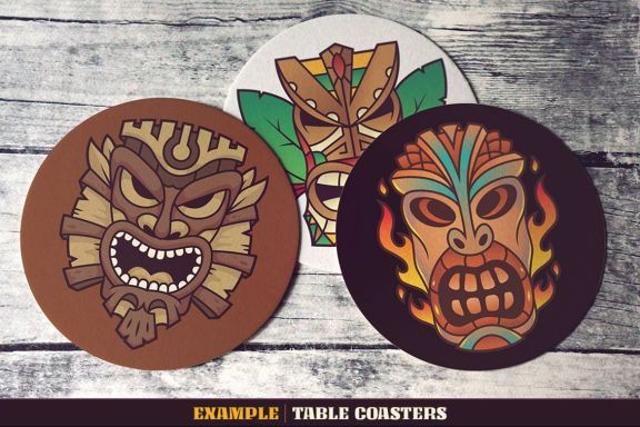 Tiki Head Illustrations Set