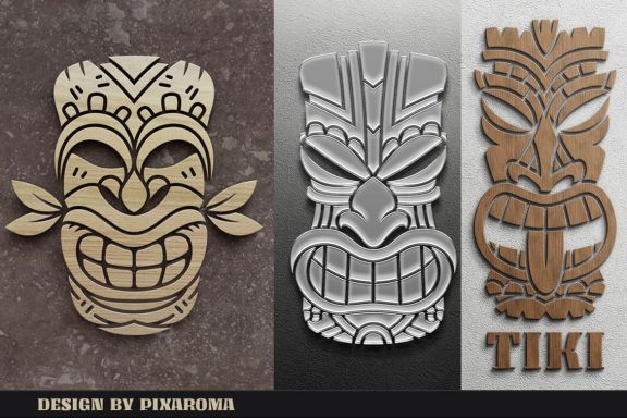 Tiki Head Illustrations Set