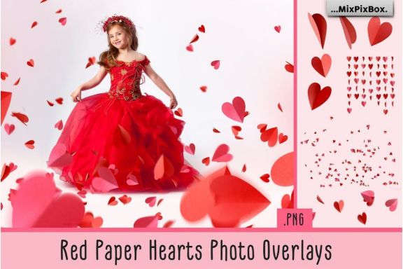 Red Paper Hearts Overlays