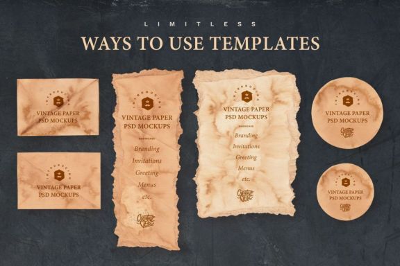 Vintage Paper PSD Mockup Set