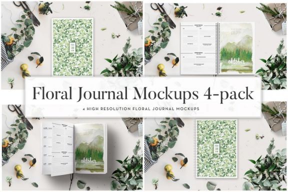 Floral Journal – Notebook – Planner Mockups Pack (16 in 1)