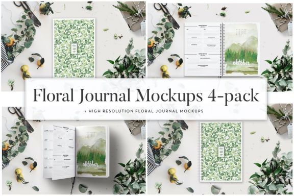 Floral Journal – Notebook – Planner Mockups Pack (16 in 1)