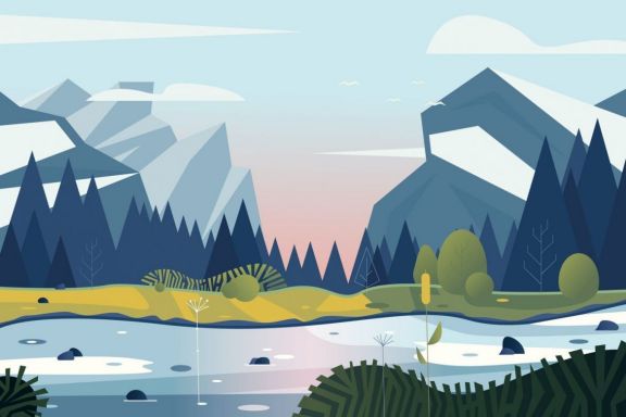 Vector landscape with mountains and forest