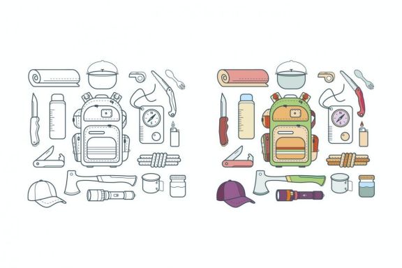 vector set of hiking and adventure icons