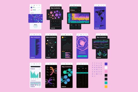 Vector Phone UI Kit for infographics Charts