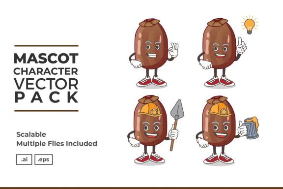 Date Palm Fruit Mascot & Sticker Character Vector Pack