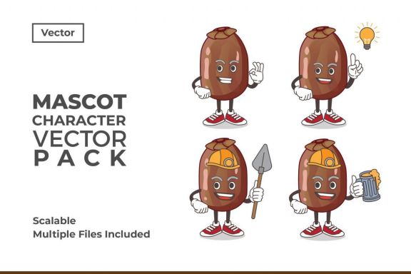 Date Palm Fruit Mascot & Sticker Character Vector Pack