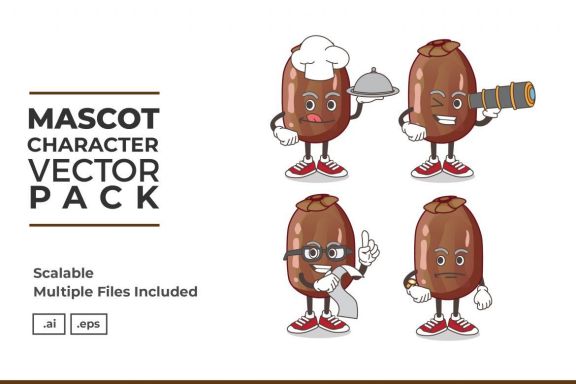 Date Palm Fruit Mascot & Sticker Character Vector Pack 