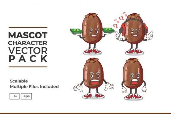 Date Palm Fruit Mascot & Sticker Character Vector Pack 